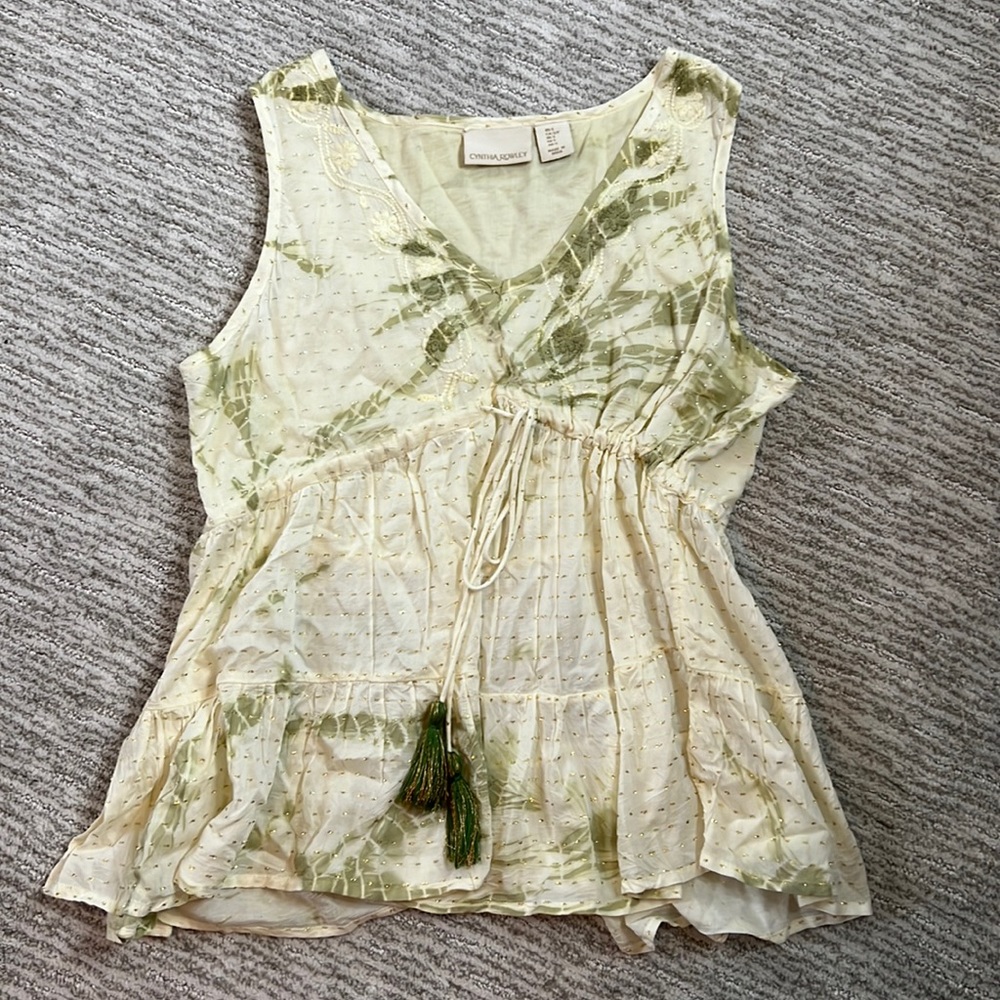 Women’s Cynthia Rowley Green Tie Dye Sleeveless Blouse Size S